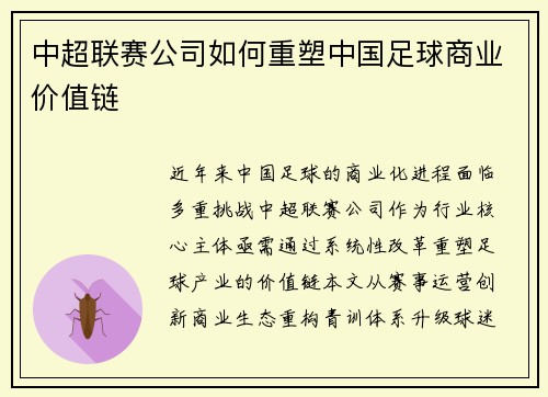 中超联赛公司如何重塑中国足球商业价值链