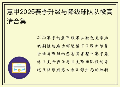 意甲2025赛季升级与降级球队队徽高清合集